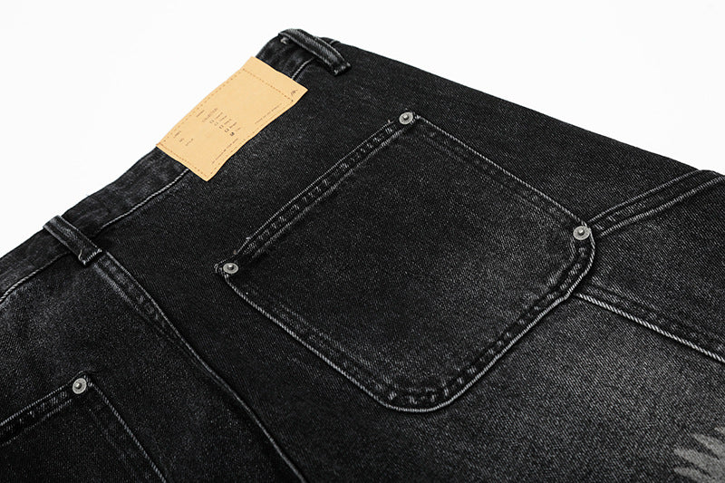 Graphic Design Wide-Leg Straight Denim Jeans WN18535