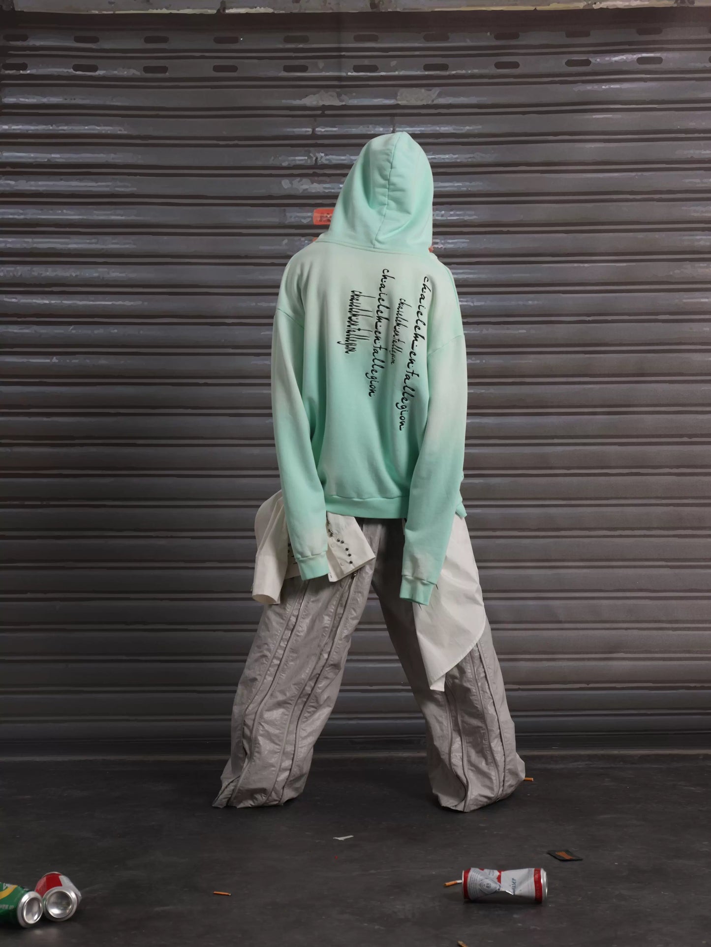 Washed Embroidery Print Oversize Pullover Hoodie WN19058