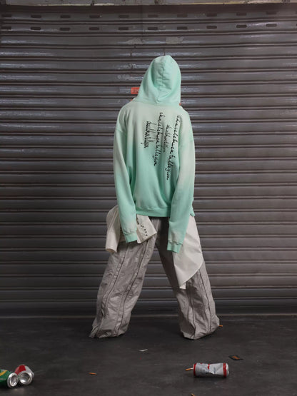 Washed Embroidery Print Oversize Pullover Hoodie WN19058