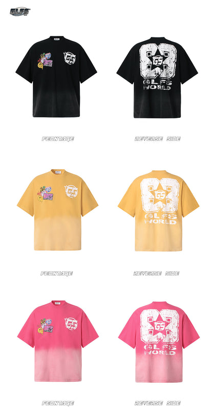 Gradient Letter Print Short Sleeve T-Shirt WN26474