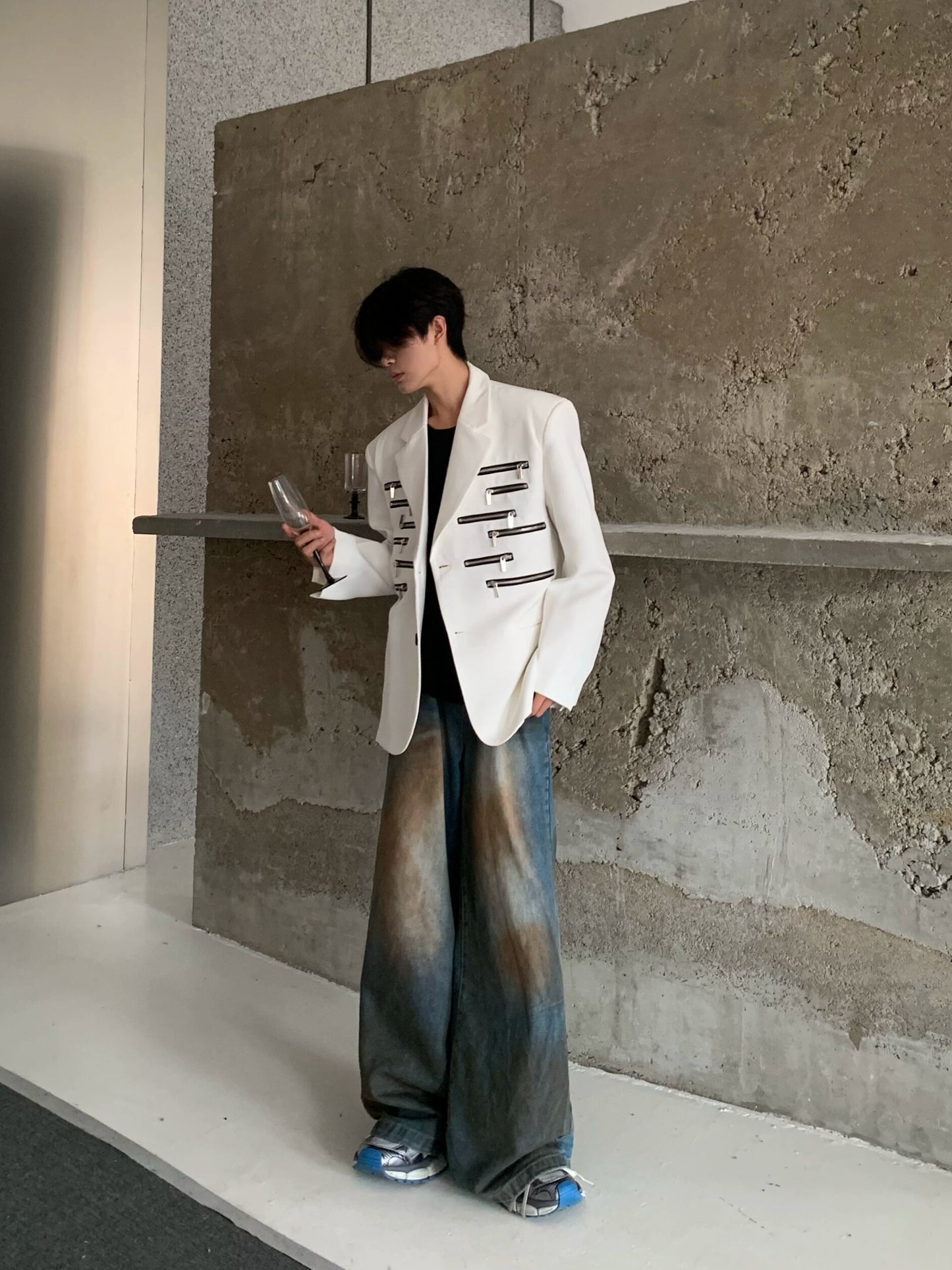 Zipper Patchwork Tailored Jacket WN19816