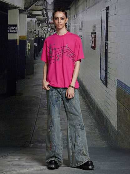 Rhinestone Music Note Print Short Sleeve T-Shirt WN17126