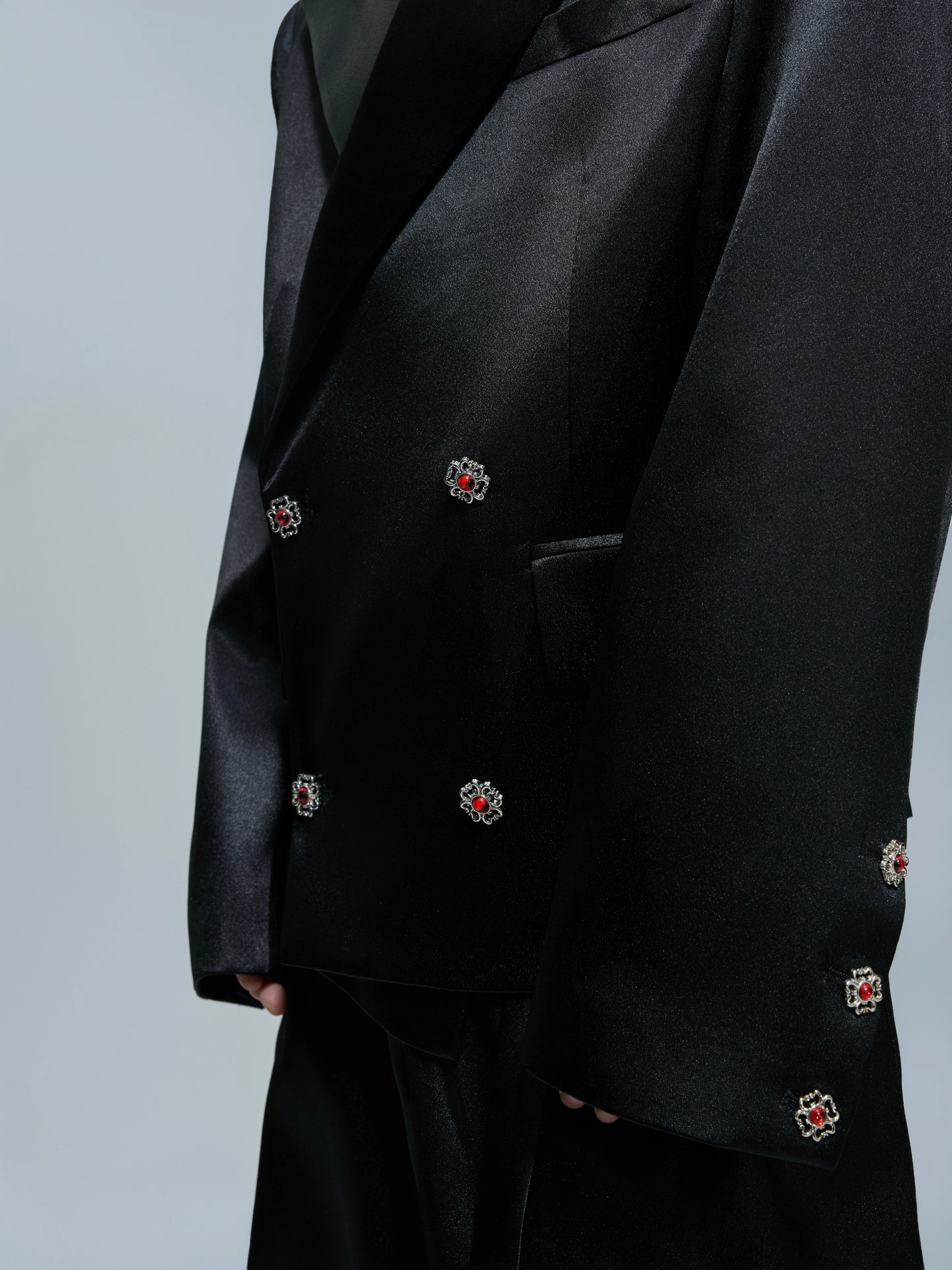 Glossy Waist-Fitted Tailored Jacket & Flare Trousers Setup WN21702