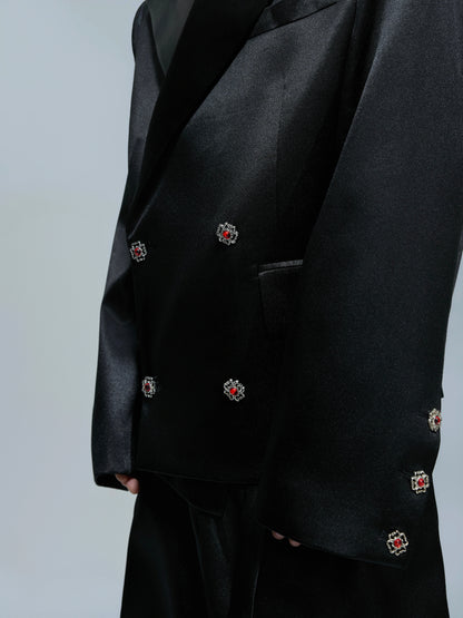 Glossy Waist-Fitted Tailored Jacket & Flare Trousers Setup WN21702