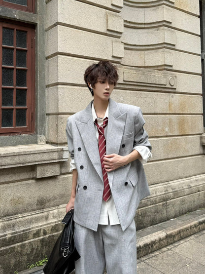 Shoulder-Pad Oversize Tailored Jacket & Wide Leg Trousers Setup WN23158