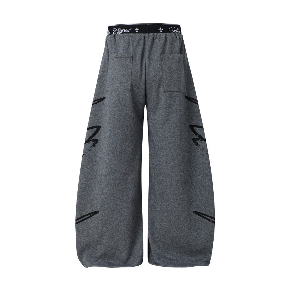 All-Over Graffiti Crackle Puff Print Wide Leg Sweatpants WN27852