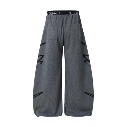 All-Over Graffiti Crackle Puff Print Wide Leg Sweatpants WN27852