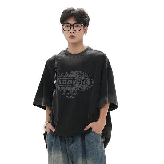 Washed Double-Side Print Oversize Short Sleeve T-Shirt WN7980