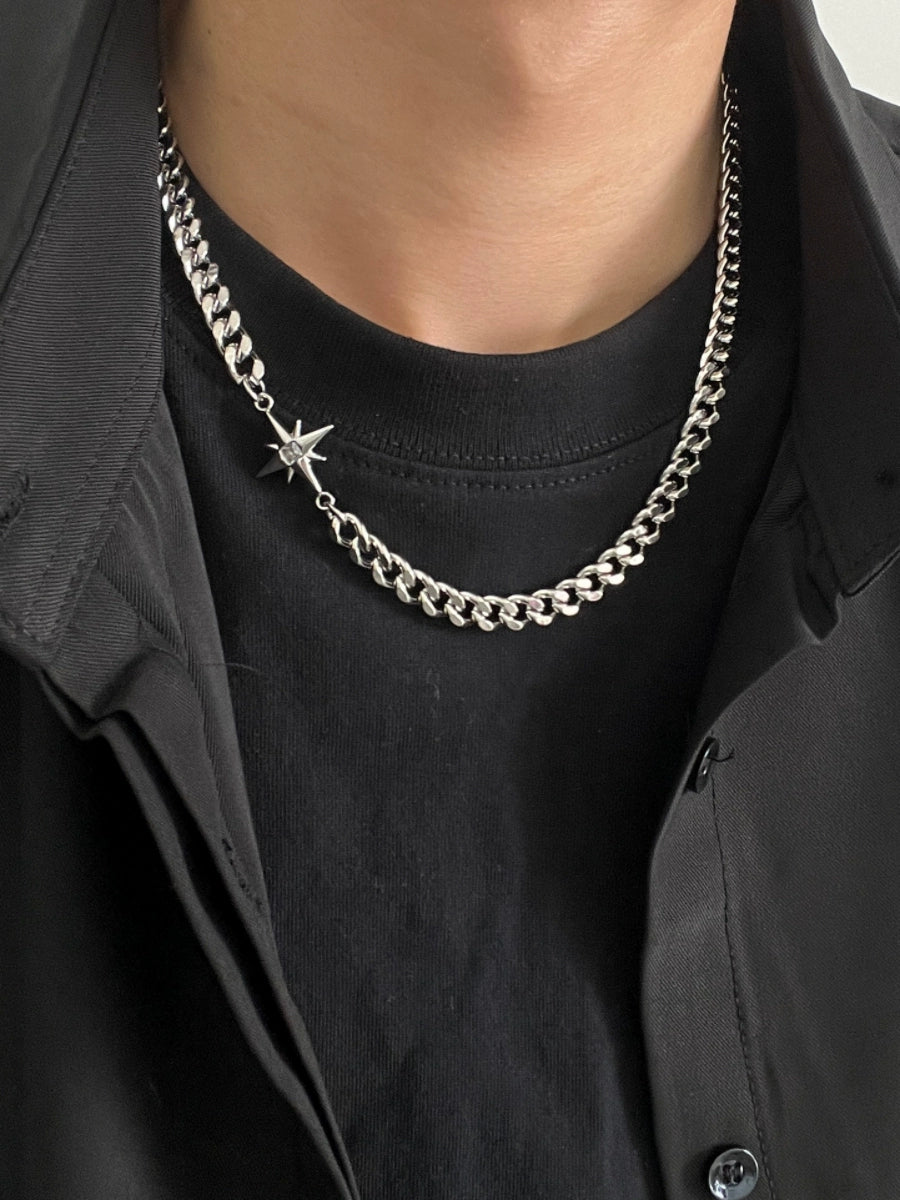 Starburst Cuban Chain Titanium Steel Necklace WN19251