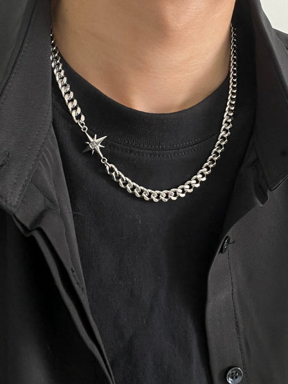 Starburst Cuban Chain Titanium Steel Necklace WN19251