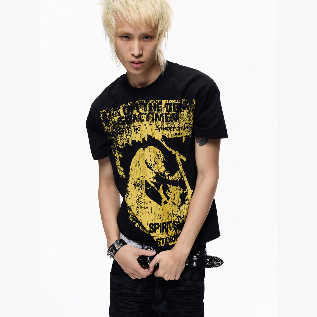 Rock Band Print Washed Cropped Short Sleeve T-Shirt WN27353