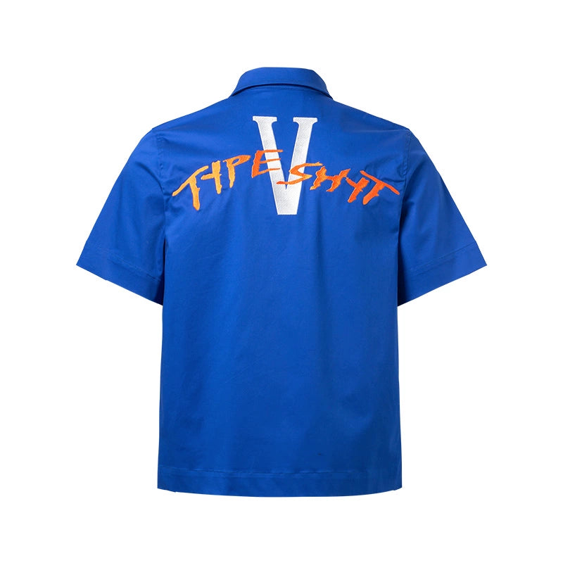 Embroidery Logo Short Sleeve Zipper Jacket & Straight Pants Setup WN21015