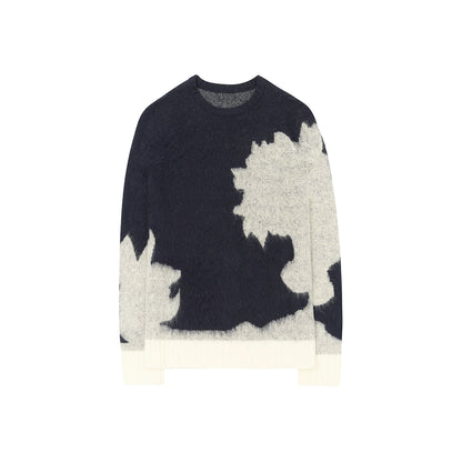 Long-Pile Brushed Spliced Mohair Knit Sweater WN12067