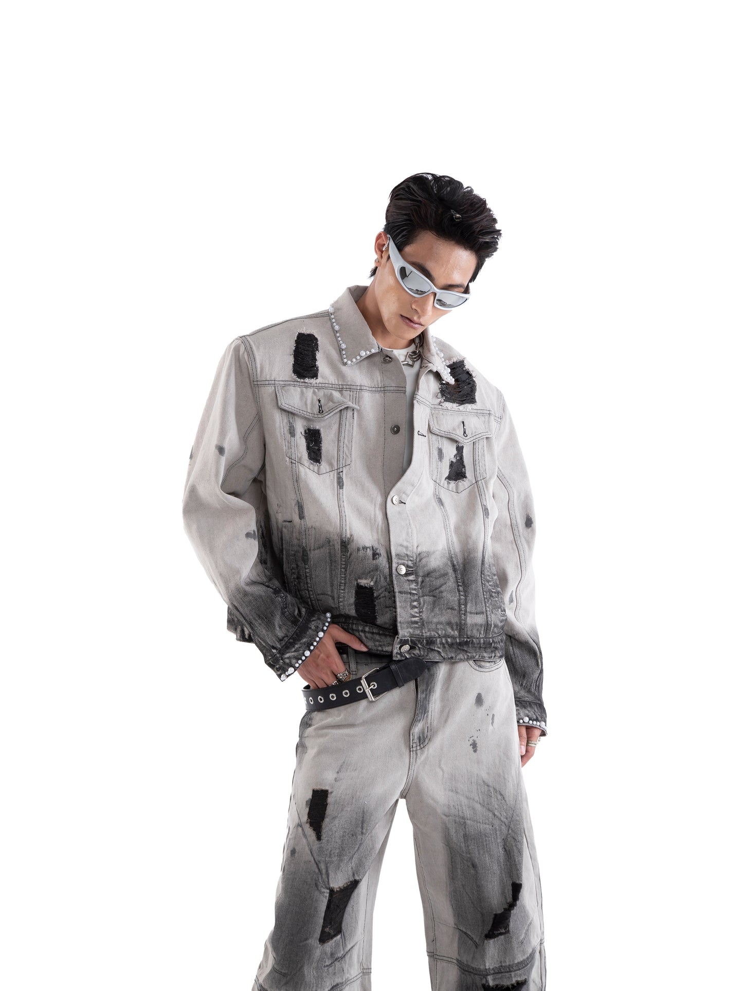 Pearl Damage Washed Denim Jacket & Denim Jeans Setup WN20657