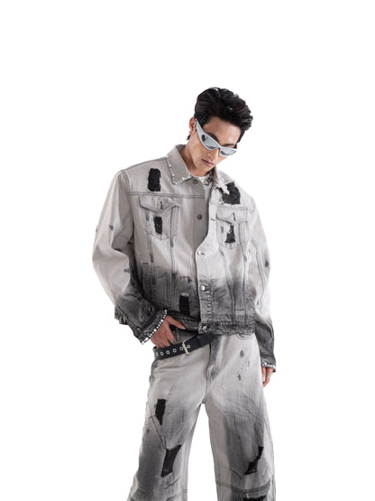 Pearl Damage Washed Denim Jacket & Denim Jeans Setup WN20657