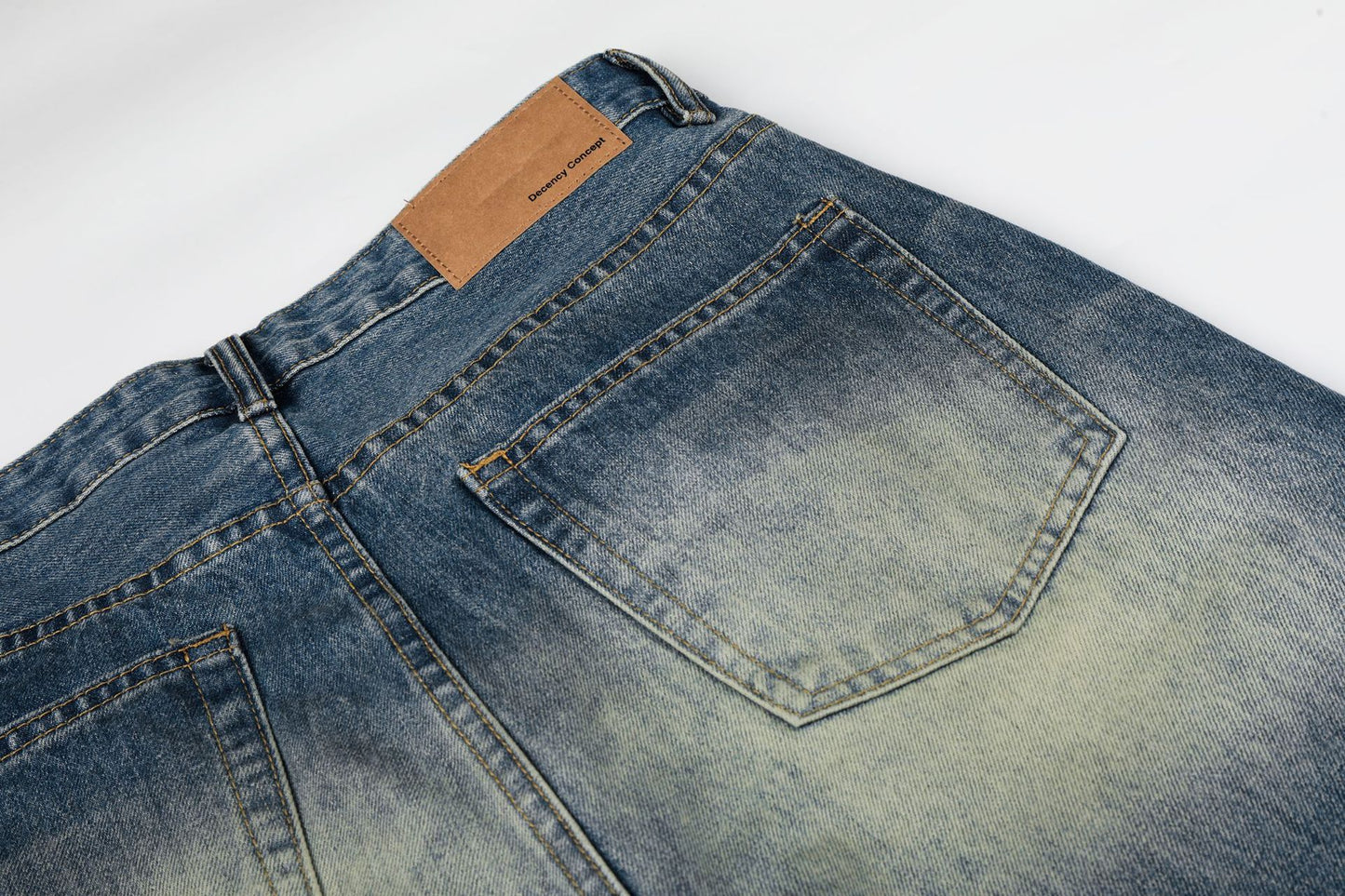 Washed Whisker Damage Wide Leg Denim Jeans WN26008