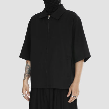 Textured Raised-Collar Short Sleeve Shirt WN20172