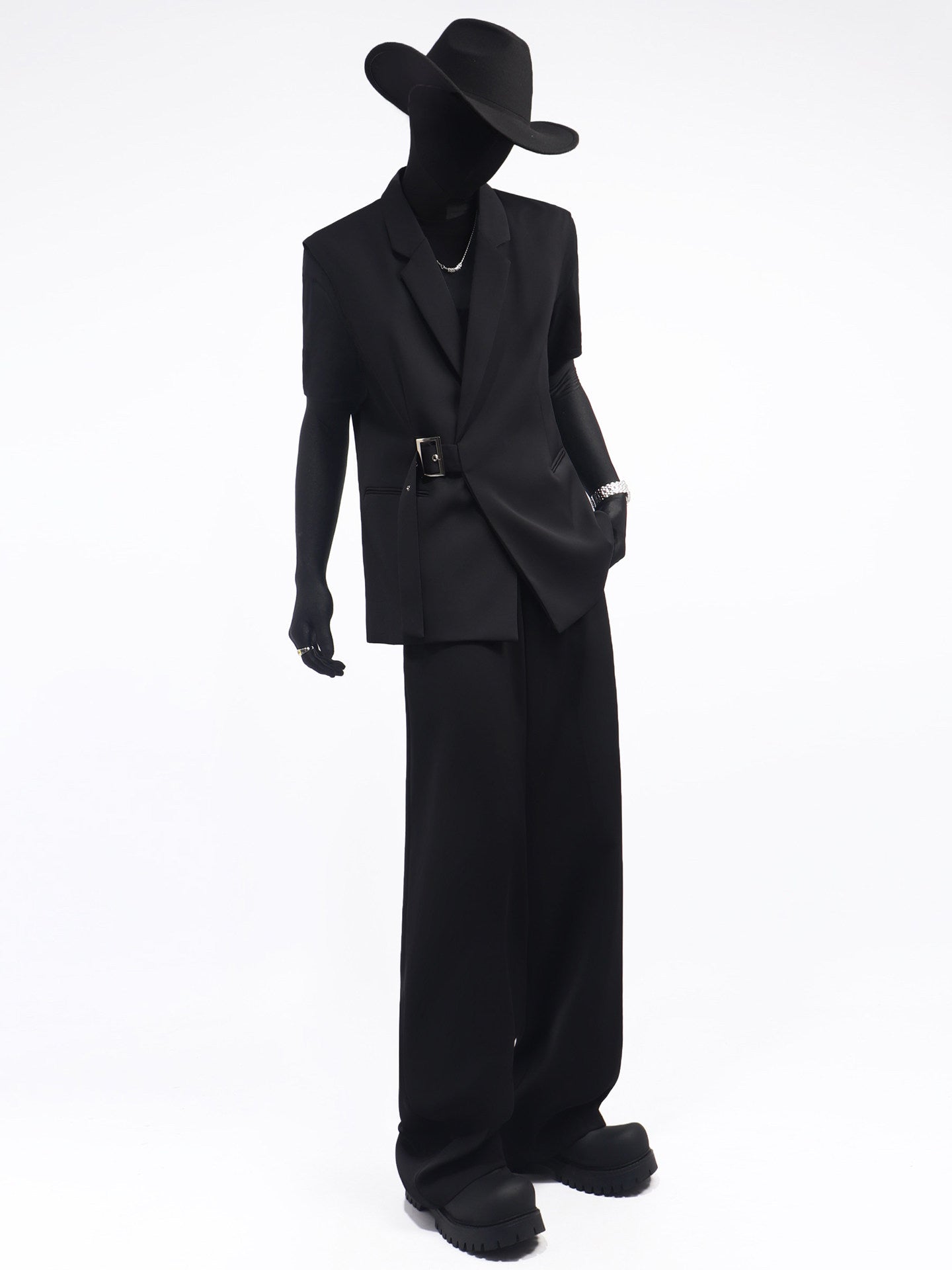 Buckle Belt Vest & Wide Leg Trousers Setup WN23697