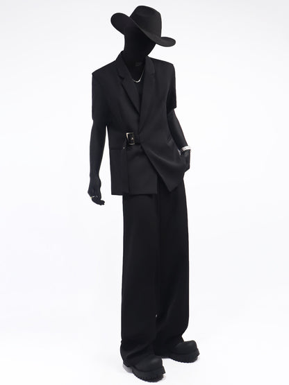 Buckle Belt Vest & Wide Leg Trousers Setup WN23697