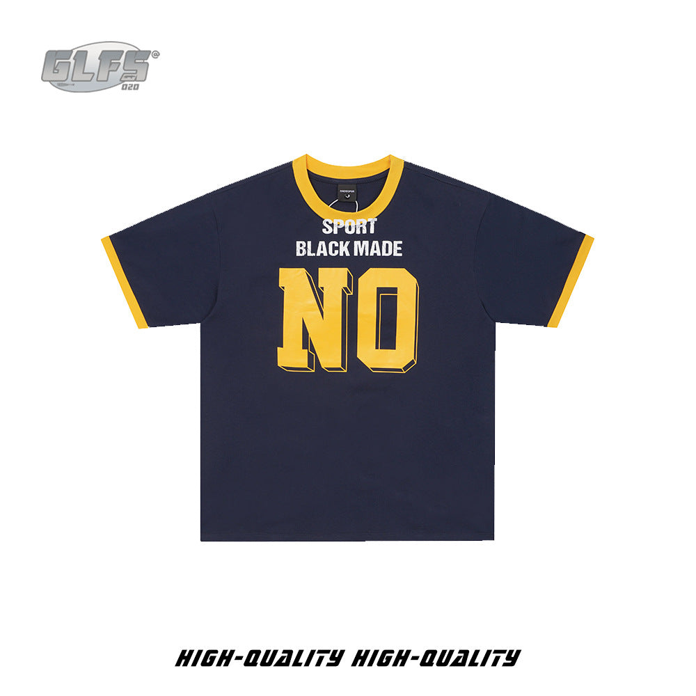 NO Letter Print Ribbed Cuff Short Sleeve T-Shirt WN26551