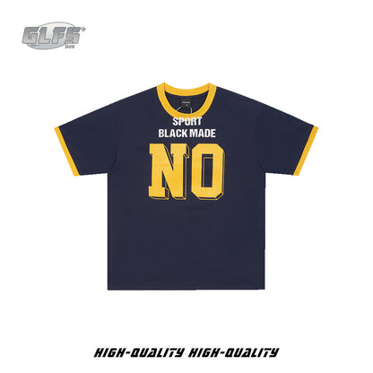 NO Letter Print Ribbed Cuff Short Sleeve T-Shirt WN26551