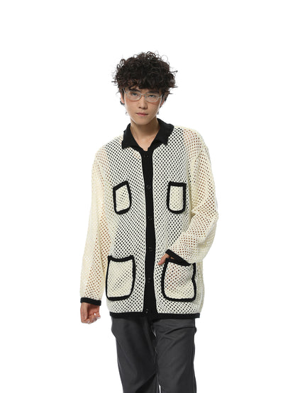 Mesh Knit Long Sleeve Polo Cardigan WN7073