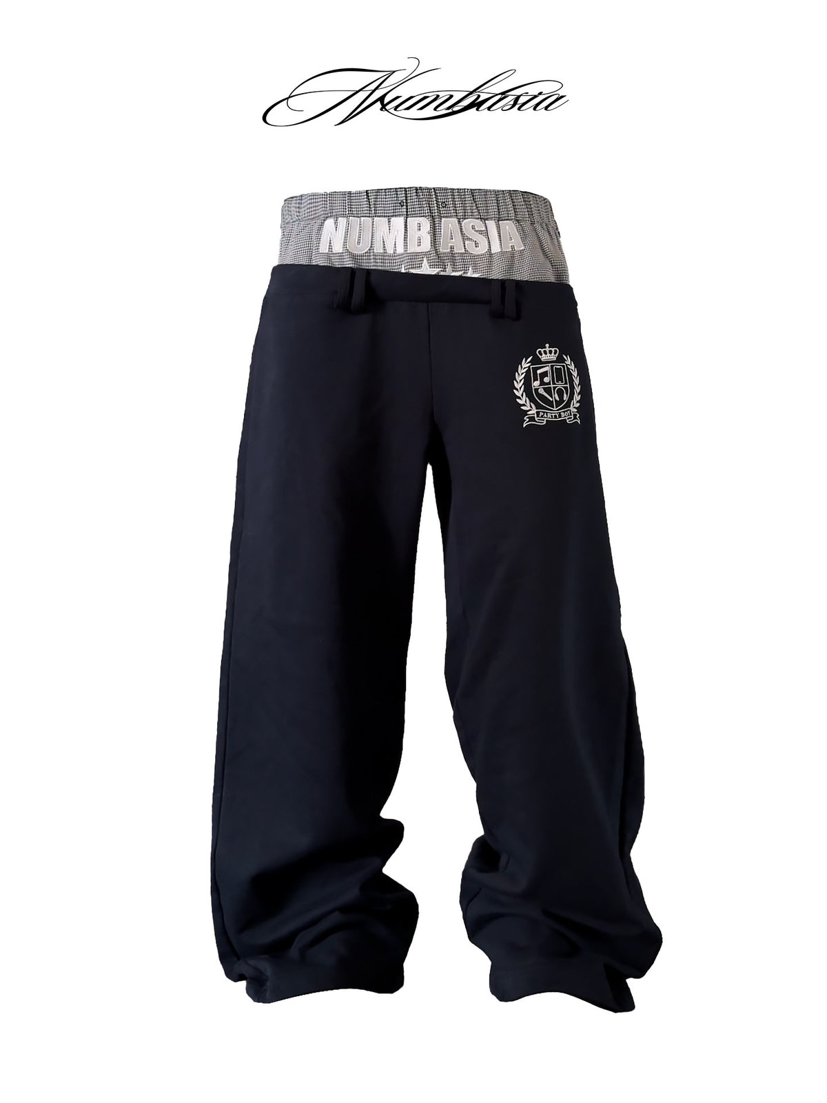 Double Waist Logo Embroidery Wide Leg Pants WN27224