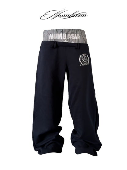 Double Waist Logo Embroidery Wide Leg Pants WN27224