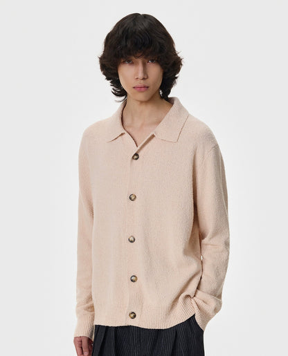 Fleece Polo-Collar Oversize Knit Cardigan WN21396