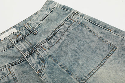 Wash Curved Wide Leg Denim Jeans WN18529