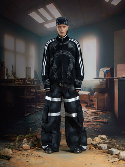 Contrast Stand Neck Zipper Knit Cardigan WN21373