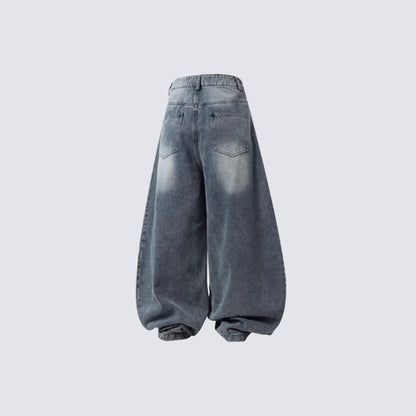 Crackle Washed Wide Leg Denim Jeans WN27840