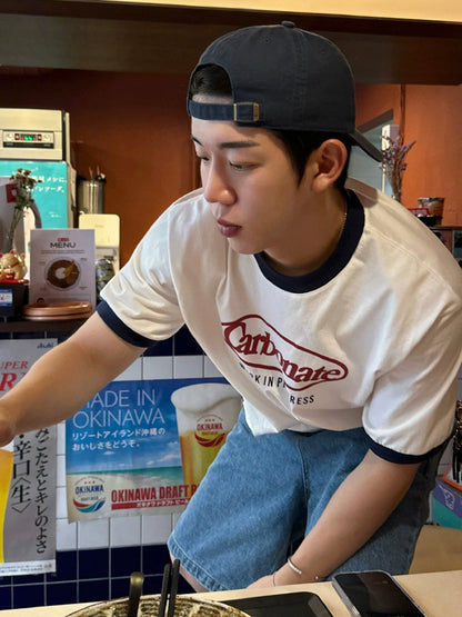 Letter Print Colorblock Oversize Short Sleeve T-Shirt WN20298