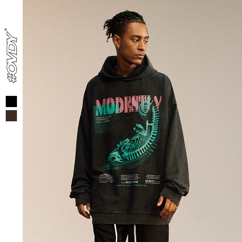 Washed Large Print Oversize Hoodie WN12494