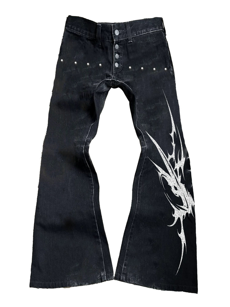 Thorn Print Flare Denim Jeans WN20912