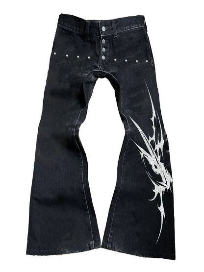 Thorn Print Flare Denim Jeans WN20912
