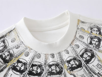 Dollar Bill Collar Print Short Sleeve T-Shirt WN26824