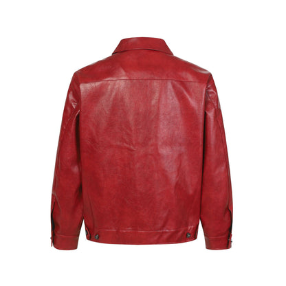 Snap-Button Emboss PU Leather Jacket &PU Leather Wide Leg Pants Setup WN23095-K