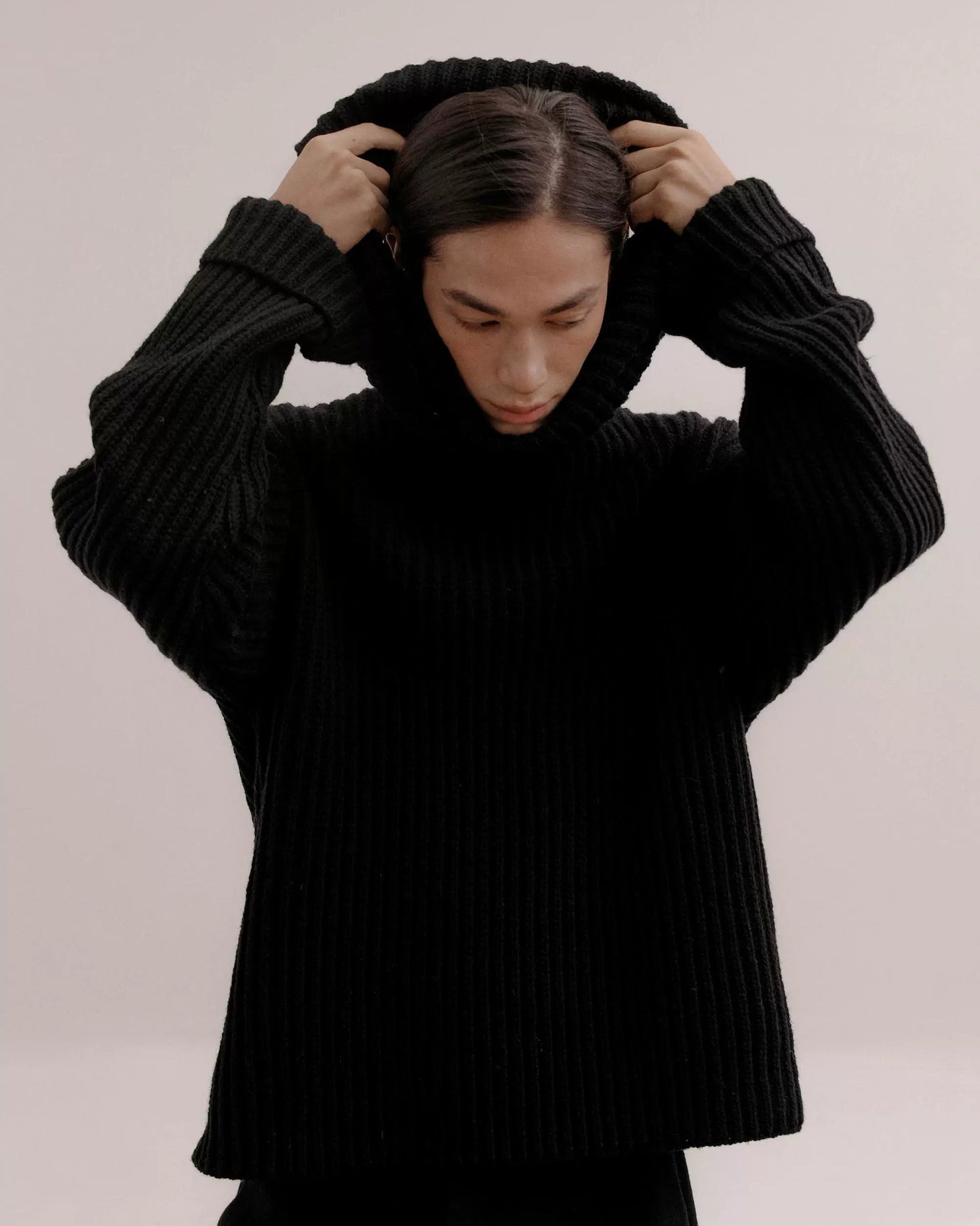 Attached Scarf Wool Knit Sweater WN21561