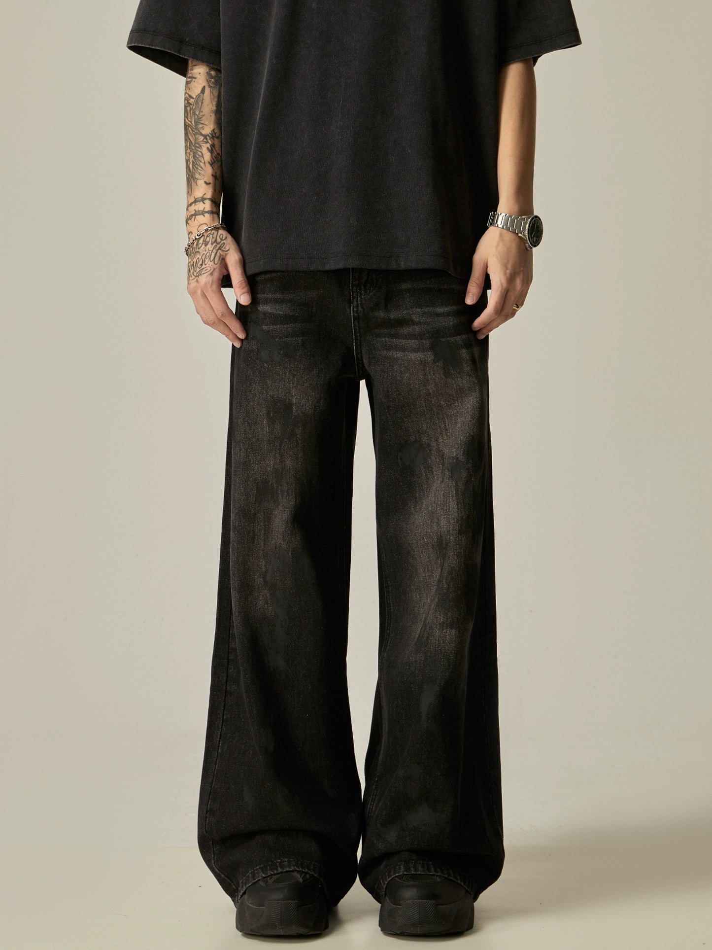 Splash Ink Wide-Leg Straight Denim Jeans WN7761