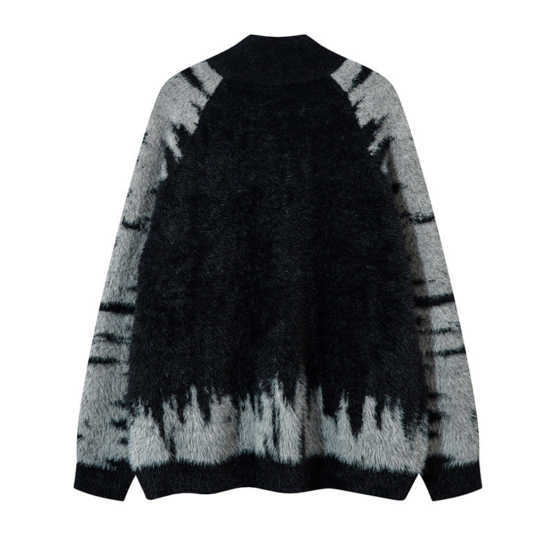 Colorblock Butterfly High-Neck Oversize Knit Cardigan WN11392