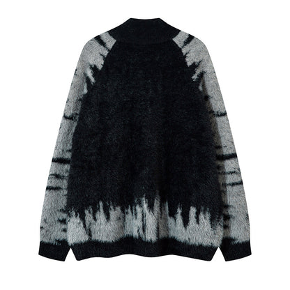 Colorblock Butterfly High-Neck Oversize Knit Cardigan WN11392