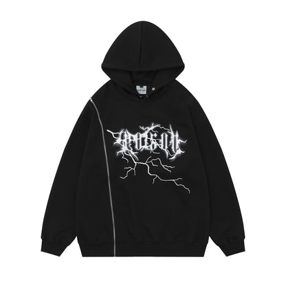 Lightning Zipper Design Oversize Pullover Hoodie WN11128