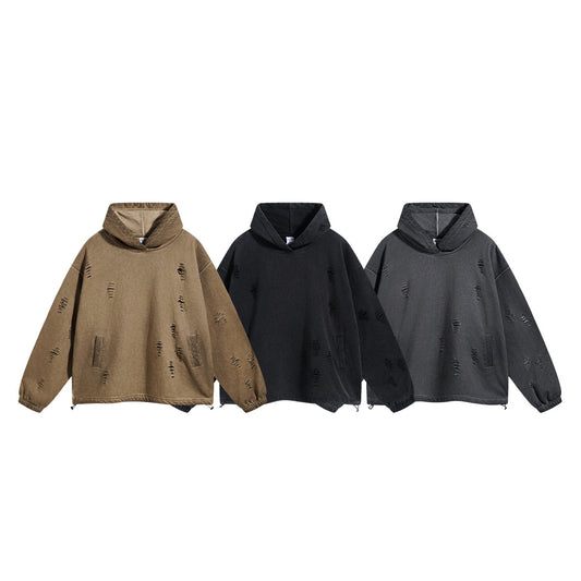 Oversize Drawstring Damage Hoodie WN9974