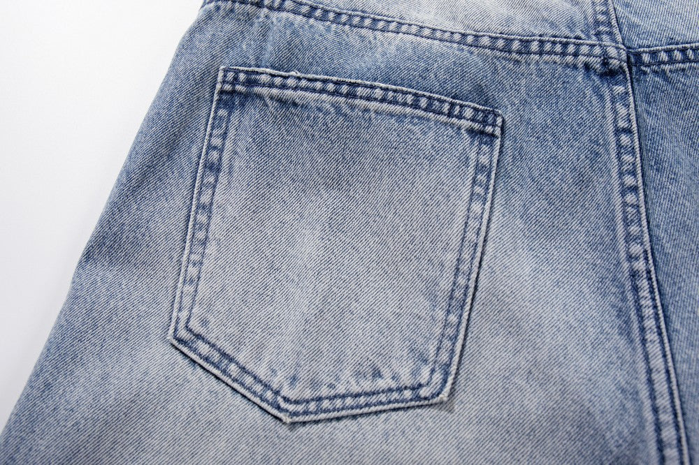 Embroidery Paint Wash Wide Leg Denim Jeans WN27958