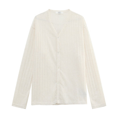 Stripe Deep V-Neck Summer Knit Cardigan WN25012