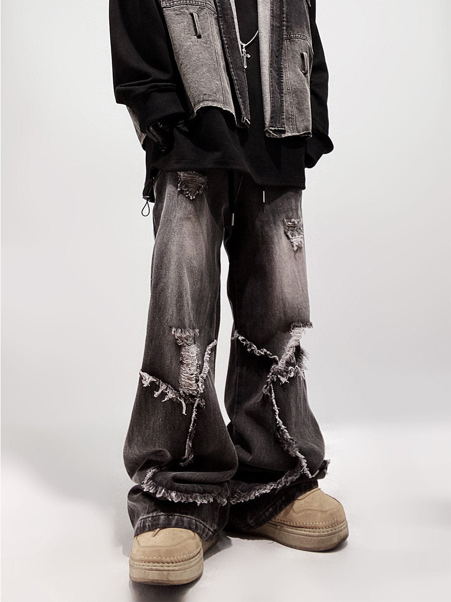 Ripped Wide Leg Flare Denim Jeans WN23996