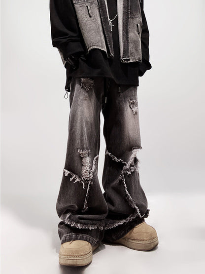 Ripped Wide Leg Flare Denim Jeans WN23996