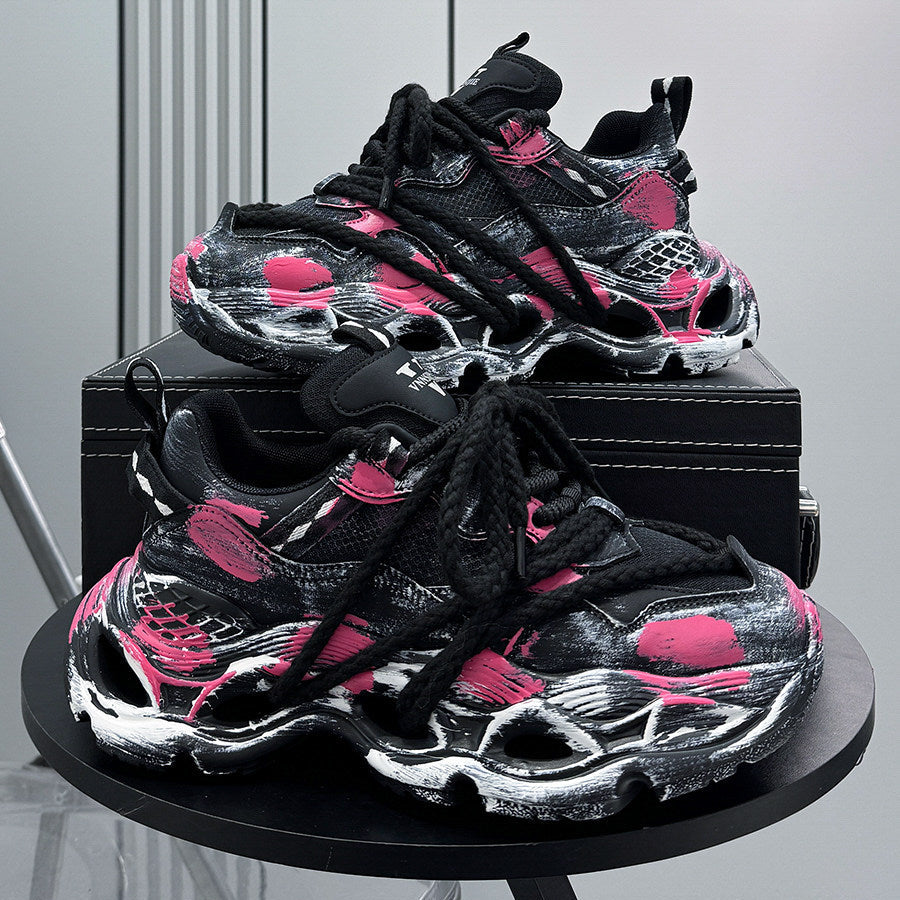 Paint Splash Rope Lace Chunky Sole Sneakers WN24635
