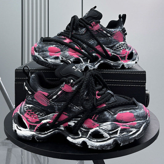 Paint Splash Rope Lace Chunky Sole Sneakers WN24635